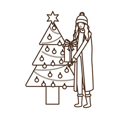 woman with christmas tree and gift box