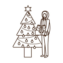 man with christmas tree and gift box