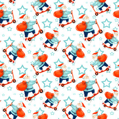 seamless pattern with santa claus on a scooter, christmas pattern