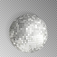 Glitter disco ball vector. Silver mirrorball isolated. Discoball shine light effect. Night club deco - 237040303
