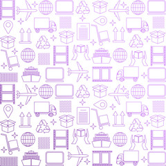 Fototapeta na wymiar Logistic business wallpaper. Delivery and distribution pattern. Global logistics pattern in purple. Vector transportation illustration. Abstract background for website, presentation. EPS10.