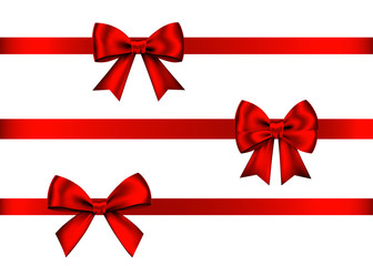 Red  gift bows set  for  Christmas, New Year decoration.