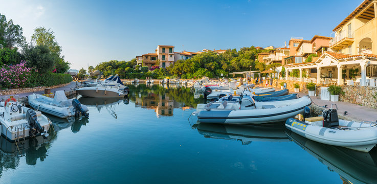 View of harbor and village Porto Rotondo, Sardinia island, Italy