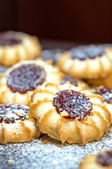 Delicious homemade shortbread cookies with jam in the middle