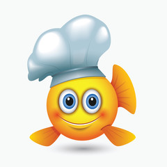 Cute chef fish emoticon, emoji