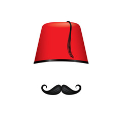 Red Turkish Fez hat and mustache template - obrazy, fototapety, plakaty