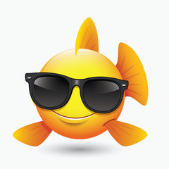 Cute fish emoticon, emoji wearing sunglasses