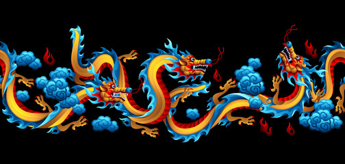 Seamless pattern with Chinese dragons.
