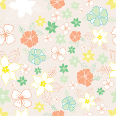 Vector seamless repeat floral pattern on cream background. Perfect for fabric, wallpaper, stationery and scrapbooking projects and other crafts and digital work