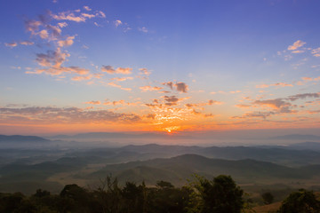 Morning sunrise in the mountains