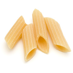 Italian pasta isolated on white background. Pennoni. Penne rigate.
