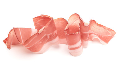 Italian prosciutto crudo or jamon. Raw ham. Isolated on white background