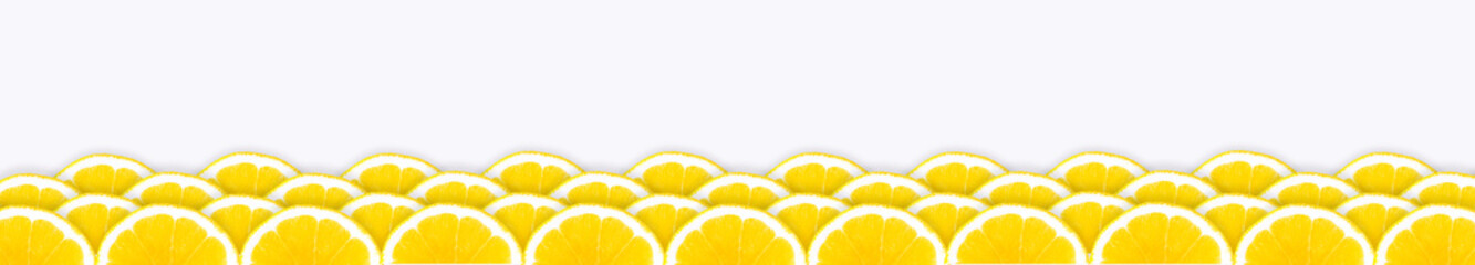 Several rows arranged with juicy, appetizing oranges on a white background