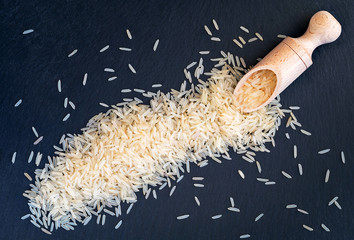 Basmati Rice on a slate background.