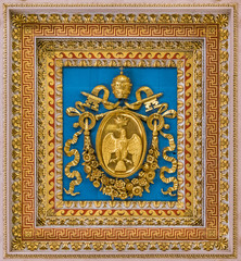 Fototapeta na wymiar Leo XII coat of arms from the ceiling of the Basilica of Saint Paul Outside the Walls, in Rome.
