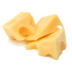Cubes of cheese. Cheese block isolated on white background cutout