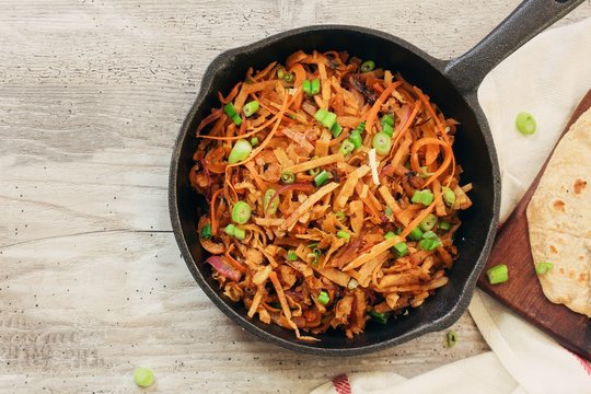 Chapati noodles or /Upma with leftover Roti, top view