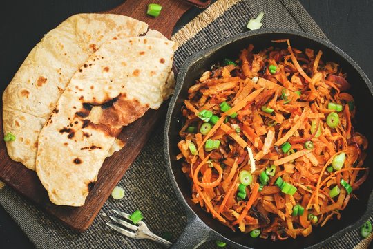 Chapati noodles or /Upma with leftover Roti, top view