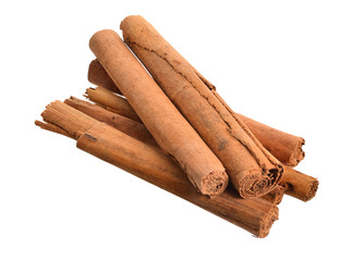 Bark from Cinnamomum verum or true cinnamon or Ceylon cinnamon. Isolated on white background.