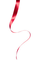 Shiny satin ribbon in red color isolated on white background close up
