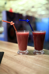 Various glasses of smoothies