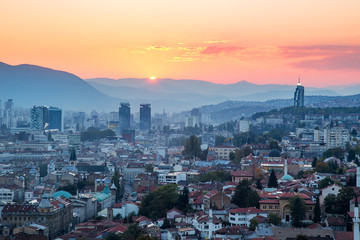 Naklejka na ściany i meble Beautiful sunset photo of Sarajevo city