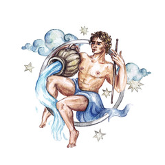 Obraz na płótnie Canvas Zodiac sign - Aquarius. Watercolor Illustration