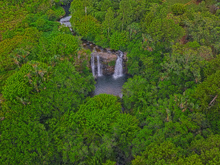 Aerial view of 'Latour' waterfall (Cascade Latour) hidden in the south of Mauritius island