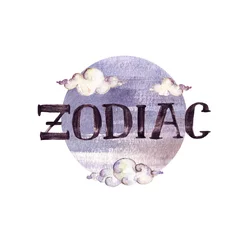 Poster Im Rahmen Zodiac - Writing on white background. Watercolor Illustration © nataliahubbert