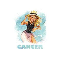 Zodiac sign - Cancer. Watercolor Illustration