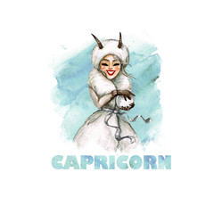 Zodiac sign - Capricorn. Watercolor Illustration
