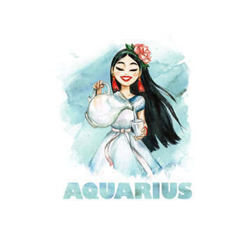 Zodiac sign - Aquarius. Watercolor Illustration