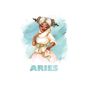 Zodiac sign - Aries. Watercolor Illustration