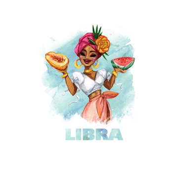 Zodiac sign - Libra. Watercolor Illustration
