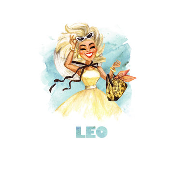Zodiac sign - Leo. Watercolor Illustration