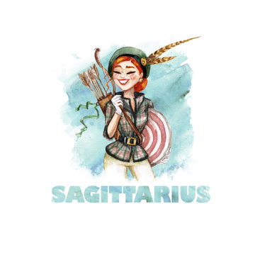 Zodiac sign - Sagittarius. Watercolor Illustration