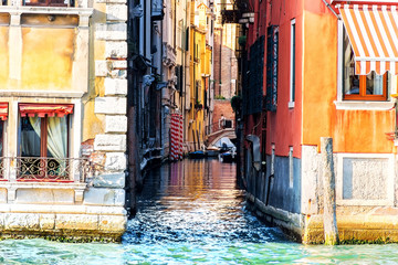 Venice street canal with a small bridge near Piazza San Marco