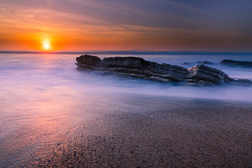 Fototapeta na wymiar Sunset at Bidart's beach next to Biarritz at the North Basque Country.
