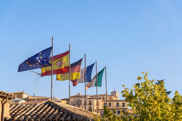 national flags of European countries (Spain, Germany, France, It