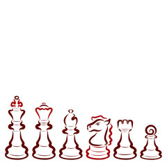 Set of six dark chess pieces on a white background