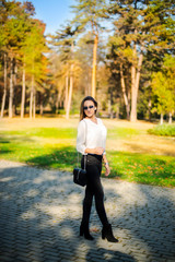 Photographing a girl during autumn with a blurred background