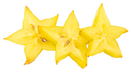 Fototapeta premium ripe star fruit carambola or star apple ( starfruit ) sliced isolated on white background with clipping path