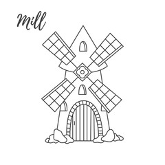 Old mill doodle cute  line vector icon