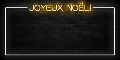 Vector realistic isolated neon sign of Merry Christmas in French frame logo for decoration and covering on the wall background. Concept of Happy New Year.