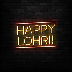 Vector realistic isolated neon sign of Happy Lohri Festival logo for decoration and covering on the wall background.