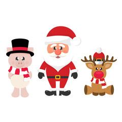 cartoon christmas santa claus and сhristmas deer and christmas cute pig in hat