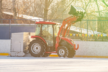 machine on the ice rink pour the new ice outdoors f