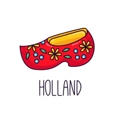 Holland clog clomps traditional wooden shoe doodle cartoon vector icon