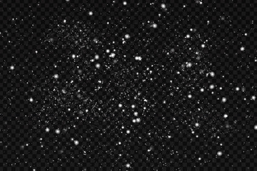 Vector realistic isolated snow glitter effect for decoration and covering on the transparent background. Concept of Happy New Year and Merry Christmas.