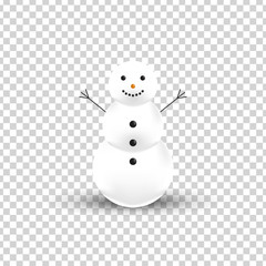 Vector realistic isolated Snowman for decoration and covering on the transparent background. Concept of Merry Christmas and Happy New Year.
